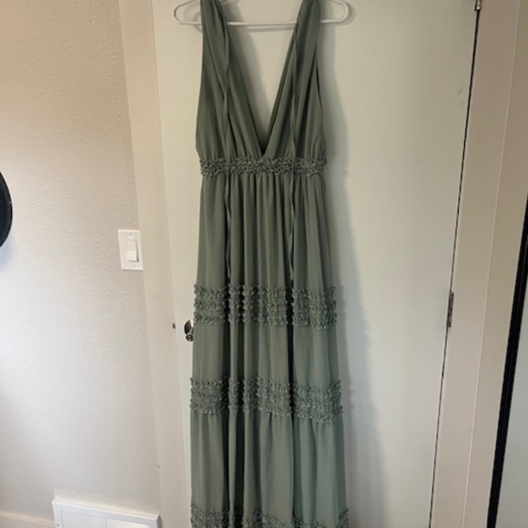 Lulu's Sage Brush Chiffon Maxi Dress - Picture 7 of 8